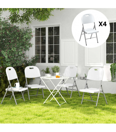 Outsunny 4PCS Folding Chair with Steel Frame, Garden Chair Set, White
