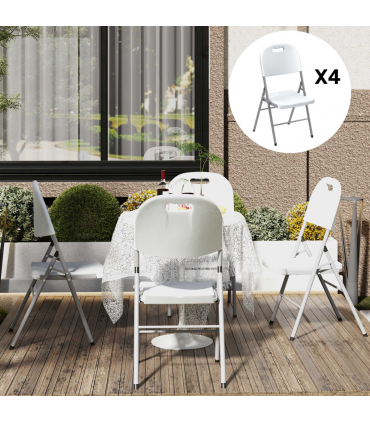 Outsunny 4PCS Folding Chair with Steel Frame, Garden Chair Set, White