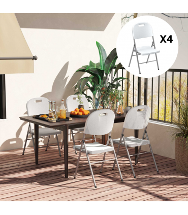 Outsunny 4PCS Folding Chair with Steel Frame, Garden Chair Set, White