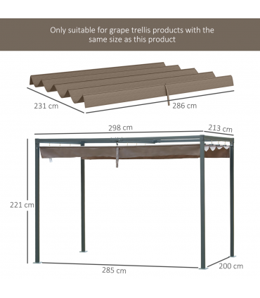 Outsunny Pergola Sun Shade Cover Roof Replacement for 3 x 2.15m Pergola, Coffee