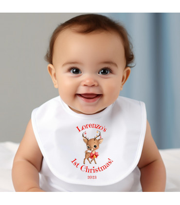 Personalised 1st Christmas Reindeer Baby Bib