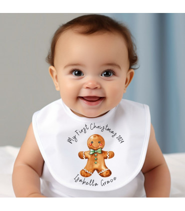 Personalised Christmas Gingerbread Man Baby Bib