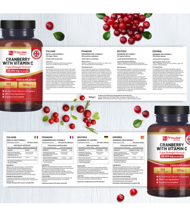 Triple Strength Cranberry 30,000mg Added with Vitamin C I 180 Vegan Tablets by Prowise