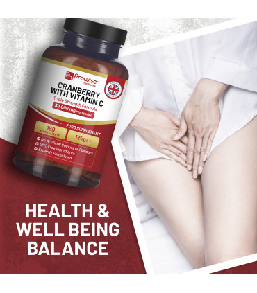 Triple Strength Cranberry 30,000mg Added with Vitamin C I 180 Vegan Tablets by Prowise