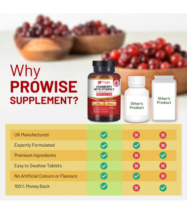 Triple Strength Cranberry 30,000mg Added with Vitamin C I 180 Vegan Tablets by Prowise