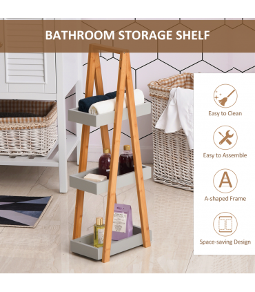 kleankin 3 Tier A Frame Bathroom Shower Caddy Storage Unit Shelving Organizer