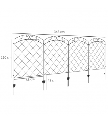 Outsunny 4PCs Decorative Garden Fencing 43in x 11.4ft Steel Border Edging Swirls