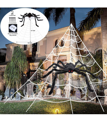 Giant Spider Web Halloween Decoration 5m with 20pcs Spiders and Large Spider