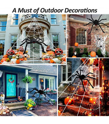 Giant Spider Web Halloween Decoration 5m with 20pcs Spiders and Large Spider