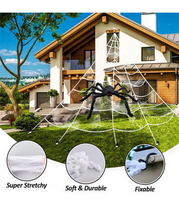 Giant Spider Web Halloween Decoration 5m with 20pcs Spiders and Large Spider