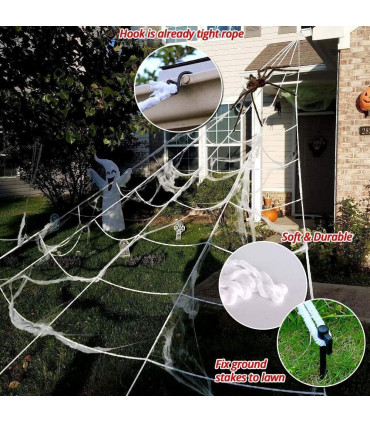 Giant Spider Web Halloween Decoration 5m with 20pcs Spiders and Large Spider
