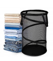 Large Collapsible Laundry Basket Foldable Mesh Pop Up Hamper with Handles for Laundry Room, Bathroom, Kids Room, College Dorm, Travel, Storage Organizer Black ﻿