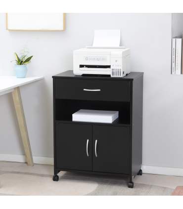 Mobile Printer Stand w/ Storage Shelf Universal Wheels for Home Black Vinsetto