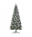 6FT Artificial Christmas Tree Pencil Tree Berries Pinecones Foldable Feet Green