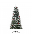 5FT Artificial Christmas Tree Pencil Tree Berries Pinecones Foldable Feet Green