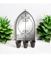 73CM RUSTY WALL MIRROR WITH TRIPLE PLANTER