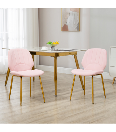 HOMCOM Modern Dining Chairs Set of 2 with Padded Seat and Steel Legs, Pink