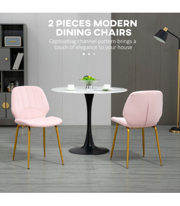HOMCOM Modern Dining Chairs Set of 2 with Padded Seat and Steel Legs, Pink