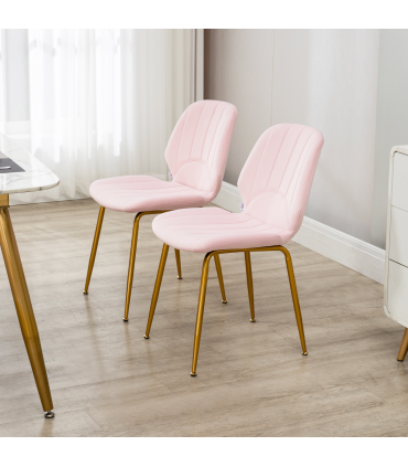 HOMCOM Modern Dining Chairs Set of 2 with Padded Seat and Steel Legs, Pink