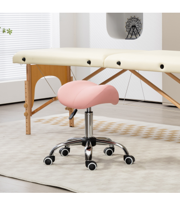 HOMCOM PU Leather Saddle Stool w/ Moulded Padded Seat Adjustable Height Pink