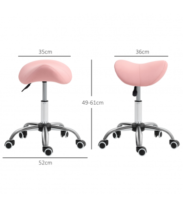HOMCOM PU Leather Saddle Stool w/ Moulded Padded Seat Adjustable Height Pink