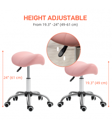 HOMCOM PU Leather Saddle Stool w/ Moulded Padded Seat Adjustable Height Pink