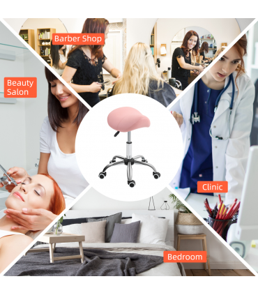 HOMCOM PU Leather Saddle Stool w/ Moulded Padded Seat Adjustable Height Pink