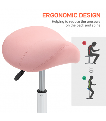 HOMCOM PU Leather Saddle Stool w/ Moulded Padded Seat Adjustable Height Pink