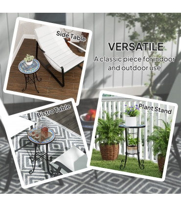 Outsunny 35.5cm Round Mosaic Garden Side Table Plant Stand w/ Shelf, Blue