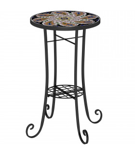 Outsunny 35.5cm Round Mosaic Garden Side Table Plant Stand w/ Shelf, Orange