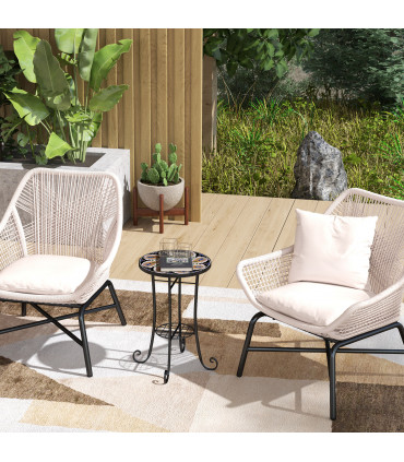 Outsunny 35.5cm Round Mosaic Garden Side Table Plant Stand w/ Shelf, Orange