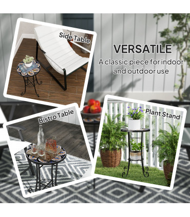 Outsunny 35.5cm Round Mosaic Garden Side Table Plant Stand w/ Shelf, Orange