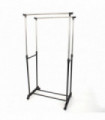 Dual-bar Vertical & Horizontal Stretching Stand Clothes Rack with Shoe Shelf YJ-03 Black & Silver