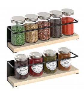 VINSANI 2pc MAGNETIC SPICE RACK WOODEN SHELF 1010420