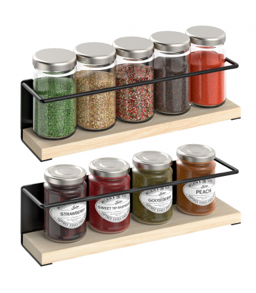 VINSANI 2pc MAGNETIC SPICE RACK WOODEN SHELF 1010420