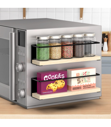 VINSANI 2pc MAGNETIC SPICE RACK WOODEN SHELF 1010420