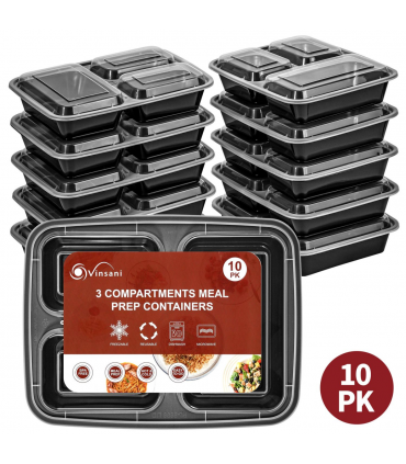 VINSANI 10pk 3 COMPARTMENTS MEAL PREP CONTAINERS 1010425