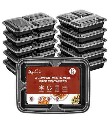 VINSANI 30pk 3 COMPARTMENTS MEAL PREP CONTAINERS 1010478