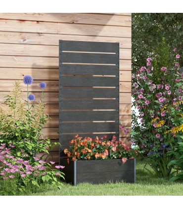 Outsunny Raised Garden Bed with Trellis and Drainage Hole, Planter Box Black