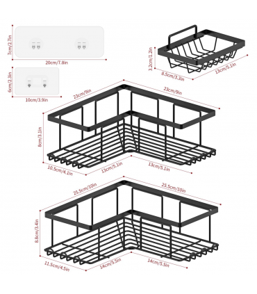 VINSANI 3pc BLACK SHOWER CADDY 1010501