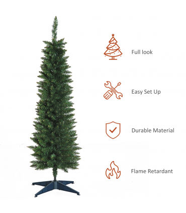 1.5m 5ft Artificial Pine Pencil Slim Christmas Tree 294 Branch Tips with Stand