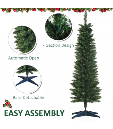 1.5m 5ft Artificial Pine Pencil Slim Christmas Tree 294 Branch Tips with Stand