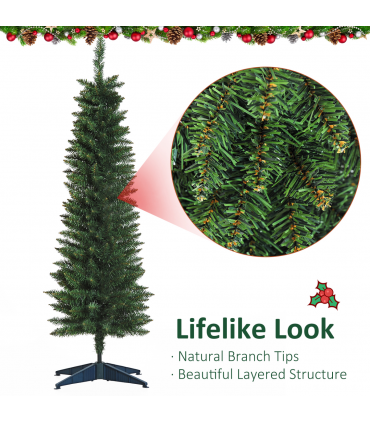 1.5m 5ft Artificial Pine Pencil Slim Christmas Tree 294 Branch Tips with Stand