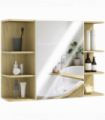 HOMCOM Bathroom Wall Cabinet with Mirror and Open Storage Shelves Natural