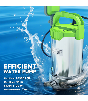 Outsunny 1100W Water Pump with Float Switch, 18500L/H Electric Sump Pump