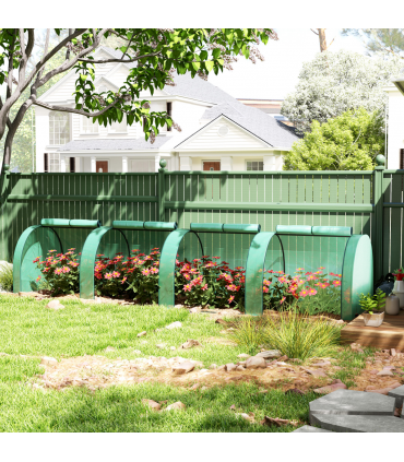 Outsunny Tunnel Greenhouse Steel Frame for Garden w/ Zipper Doors, Green