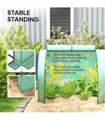 Outsunny Tunnel Greenhouse Steel Frame for Garden w/ Zipper Doors, Green