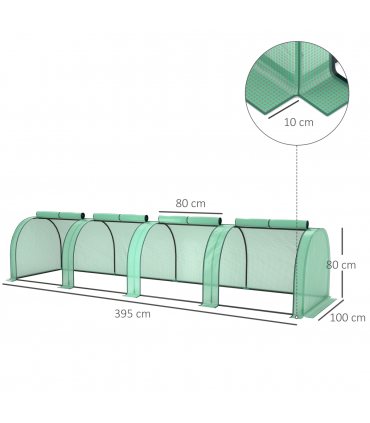 Outsunny Tunnel Greenhouse Steel Frame for Garden w/ Zipper Doors, Green