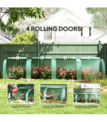 Outsunny Tunnel Greenhouse Steel Frame for Garden w/ Zipper Doors, Green