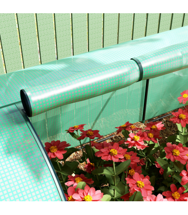 Outsunny Tunnel Greenhouse Steel Frame for Garden w/ Zipper Doors, Green